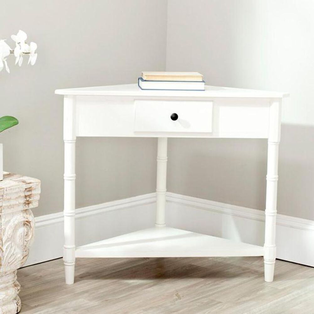Safavieh Gomez Corner Table With Storage Drawer in Distressed Cream, , large