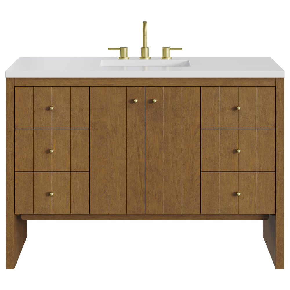 James Martin Hudson 48" Single Bathroom Vanity in Honey Oak with 3 cm Parisien Bleu Silestone Top and Rectangular Sink, , large