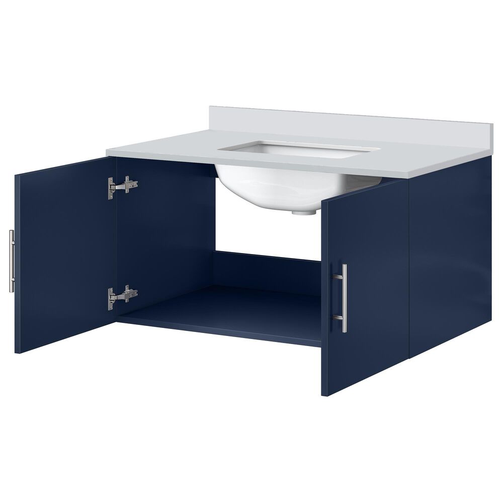 Lexora Home Geneva 36&quot; Single Bathroom Vanity in Navy Blue with 2 cm White Quartz Top and Rectangular Sink, , large