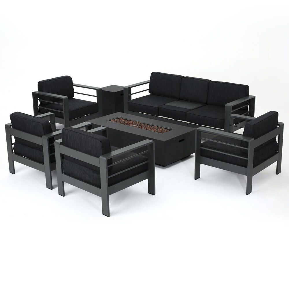 Noble House Cape Coral 7-Piece Patio Sofa Set in Dark Gray, , large