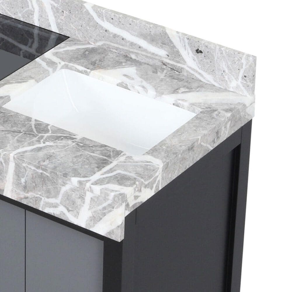 Lexora Home Zilara 36&quot; Single Bathroom Vanity in Black and Grey with 11 cm Castle Grey Marble Top and Rectangular Sink, , large