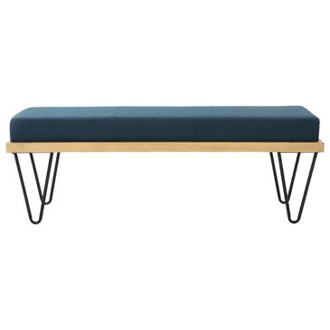 Noble House Elisha Bench with Navy Blue Cushion in Matte Black, , large
