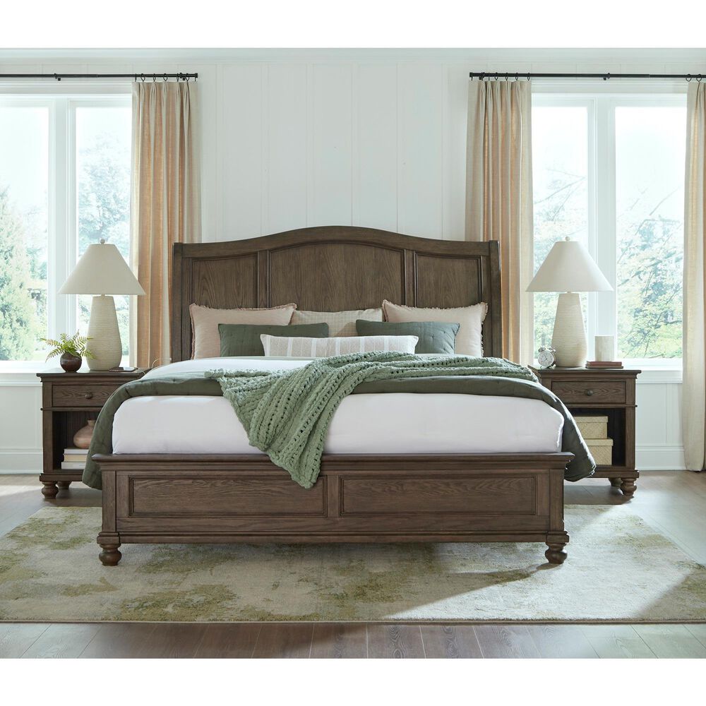 Riva Ridge Oxford Queen Sleigh Bed in Cocoa with USB Ports, , large