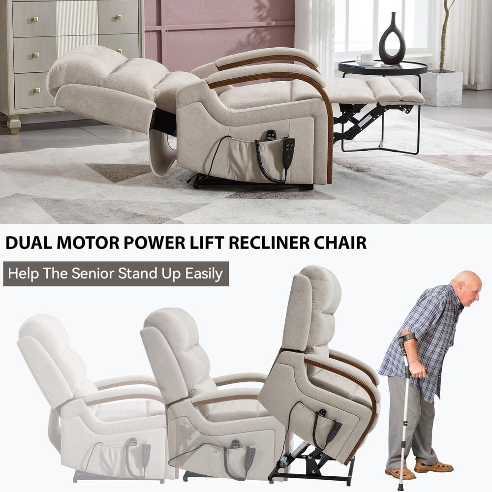 Hearth and Haven Power Lift Recliner in Beige, , large