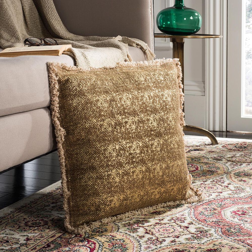 Safavieh Metallic Sponge Pillow in Golden Caramel, , large