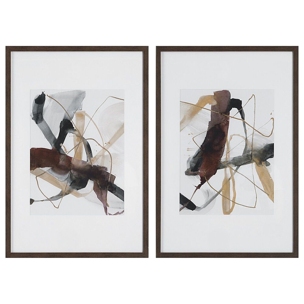 Uttermost Burgundy Interjection 39.5" x 26.5" Abstract Print in Gray, Black and Brown (Set of 2), , large