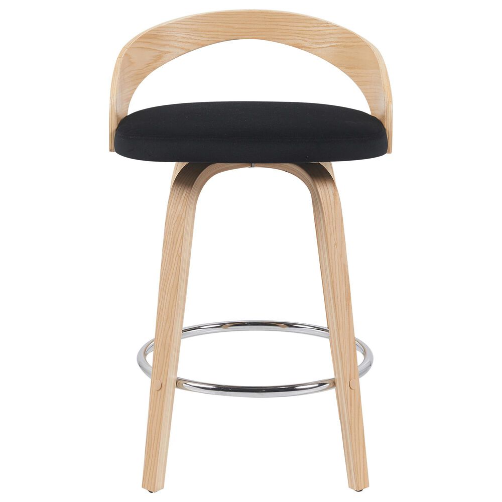 Armen Living Sonia Swivel Counter Height Stool with Black Upholstery in Oak, , large