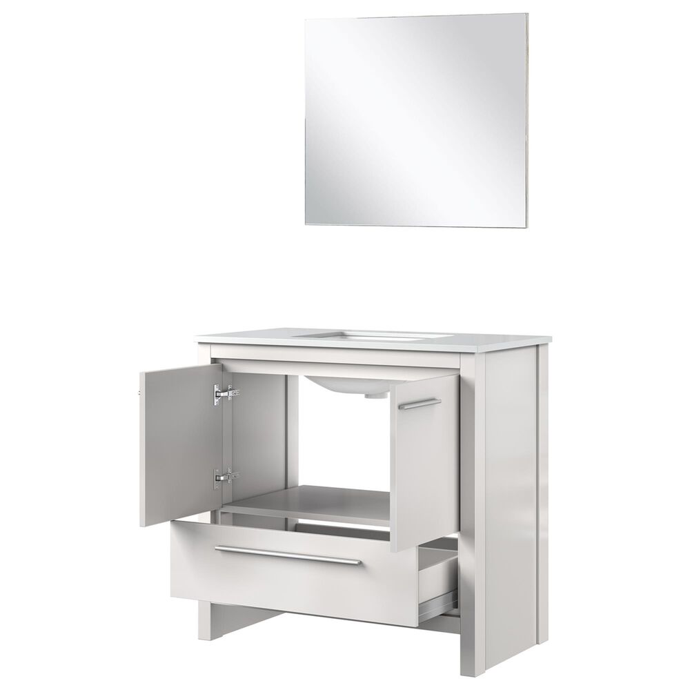 Lexora Home Lafarre 36&quot; Single Bathroom Vanity in Rustic Acacia with 2 cm White Cultured Marble Top, Rectangular Sink and 28&quot; Mirror, , large