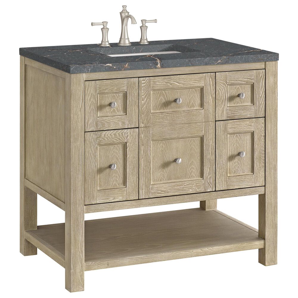 James Martin Vanities Breckenridge 36" Single Vanity in Whitewashed Oak with 3 cm Parisien Bleu Quartz Top, , large