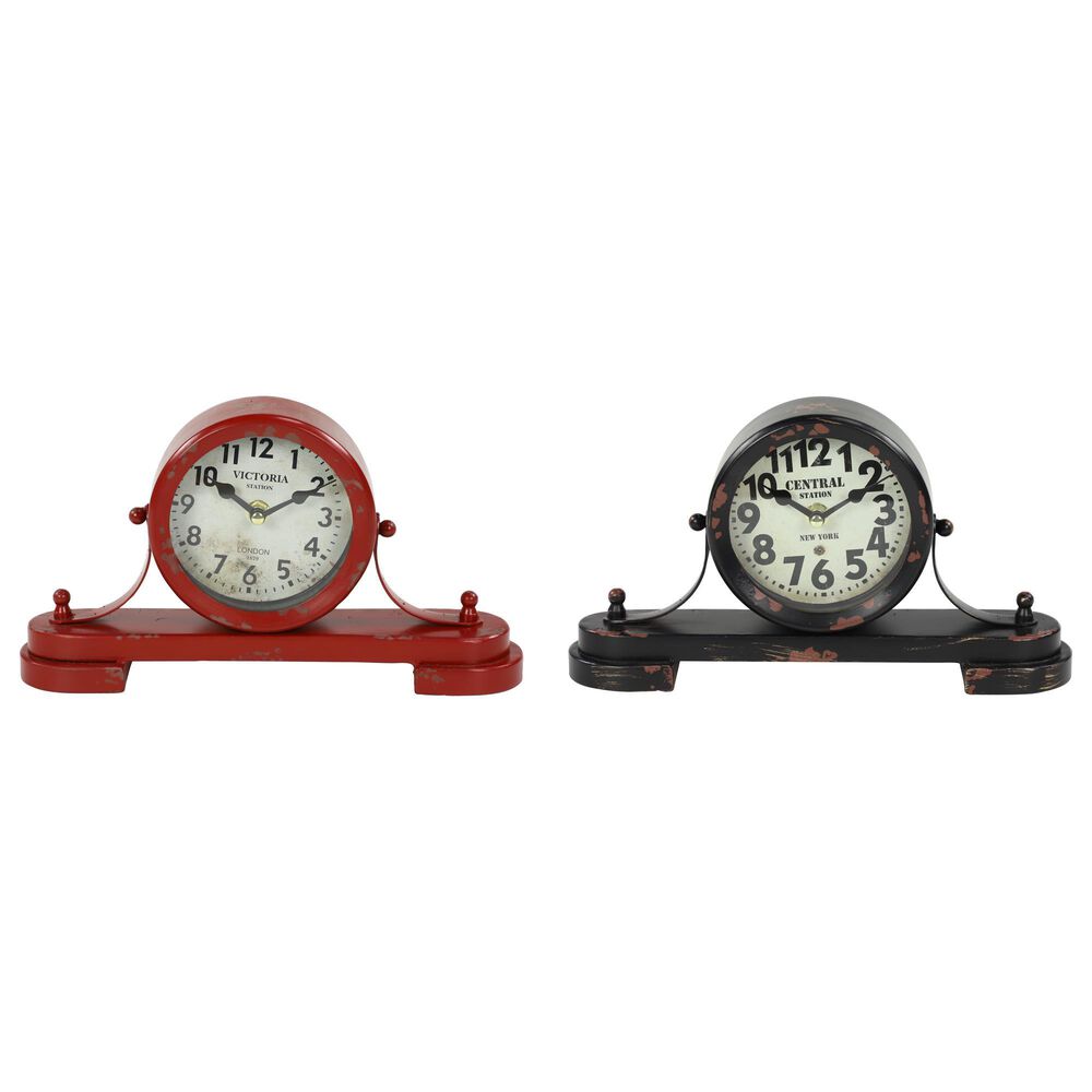 Maple and Jade Vintage Metal Clock in Red and Black (Set of 2), , large