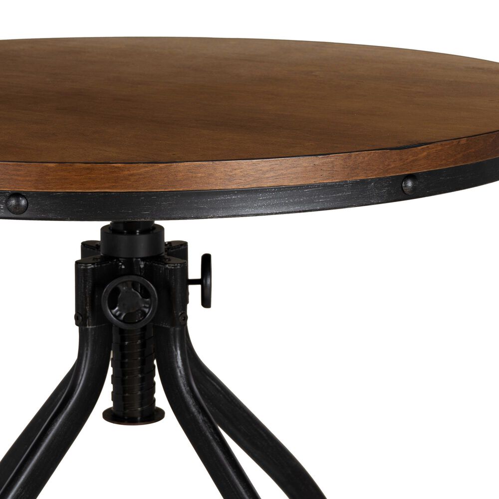 Linon Home Decor Hawkford Adjustable Round Bar Table in Brown and Gunmetal - Table Only, , large