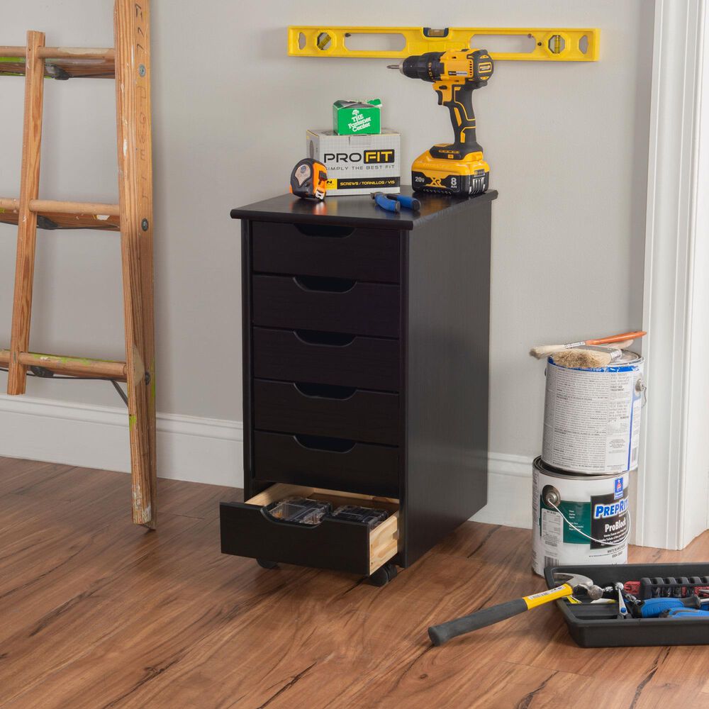 Linon Home Decor Cary 6-Drawer Rolling Cart in Black, , large