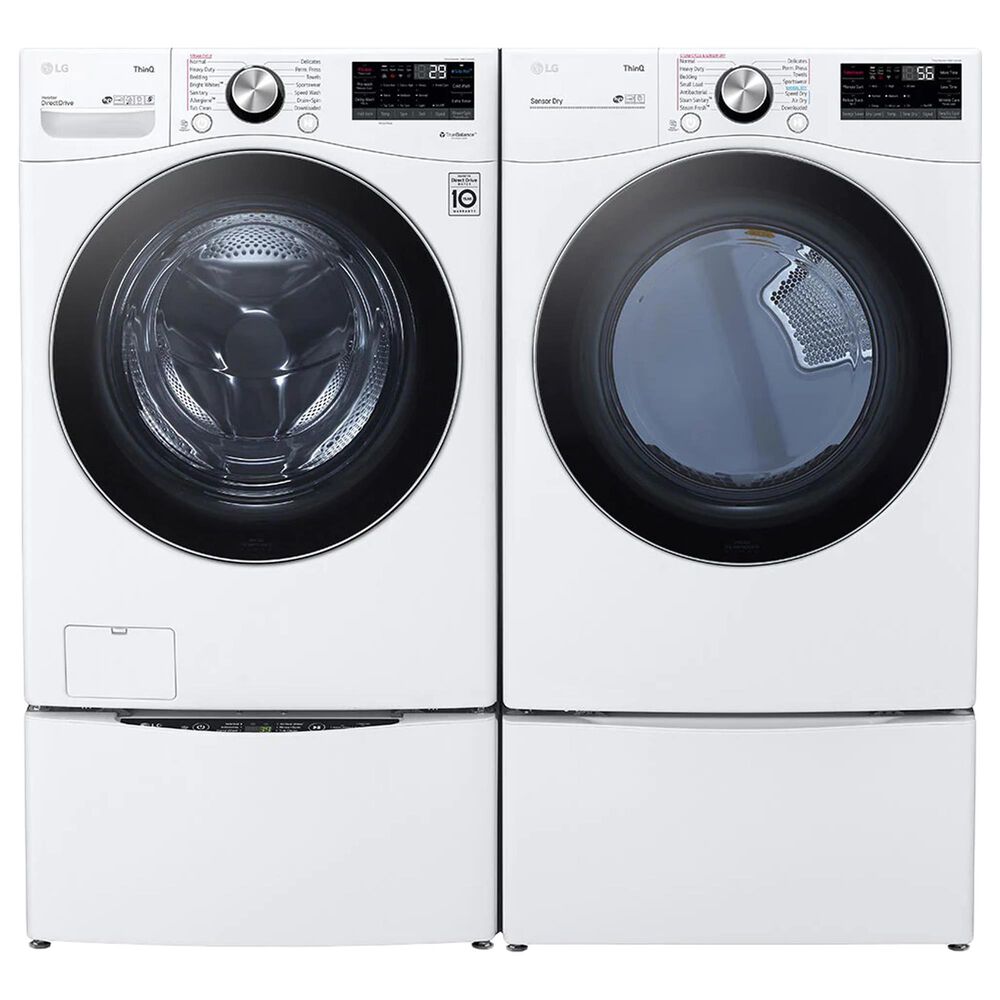 LG 5.0 Cu. Ft. Front Load Washer and 7.4 Cu. Ft. Gas Dryer with TurboWash 360 Laundry Pair in White (Pedestals Sold Separately), , large