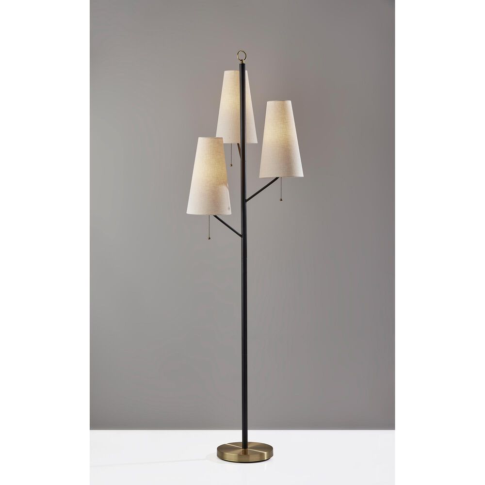 Adesso Daniel Floor Lamp in Black and Antique Brass, , large