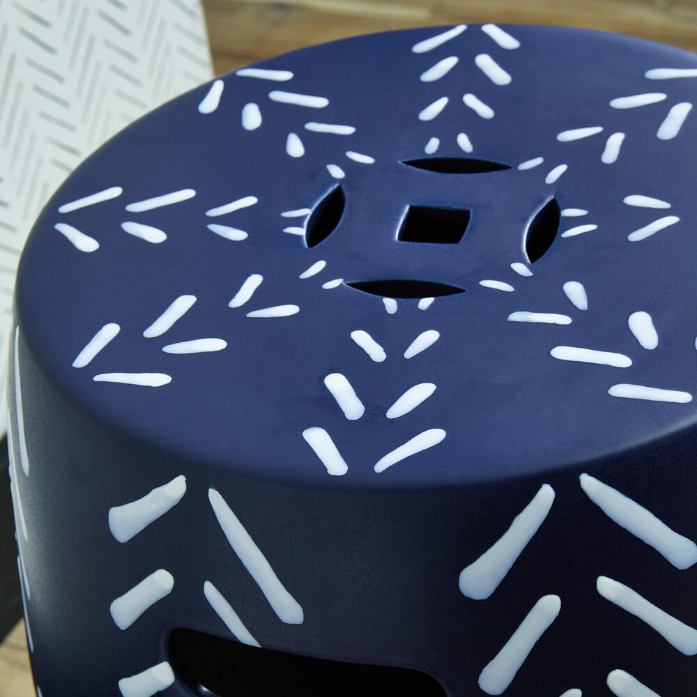 Ashley Genemore Ceramic Stool in Navy and White, , large