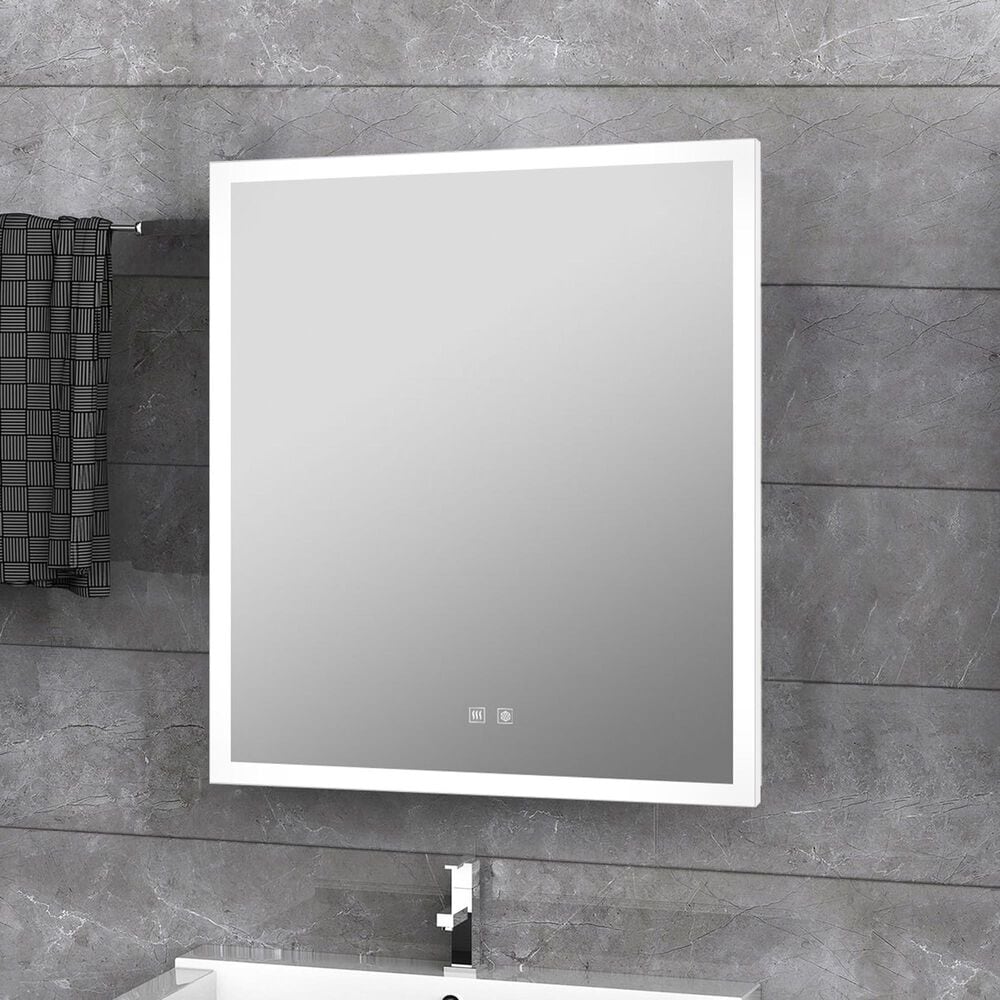 Lexora Home Aurorium 24" x 28" LED Vanity Mirror in White, , large