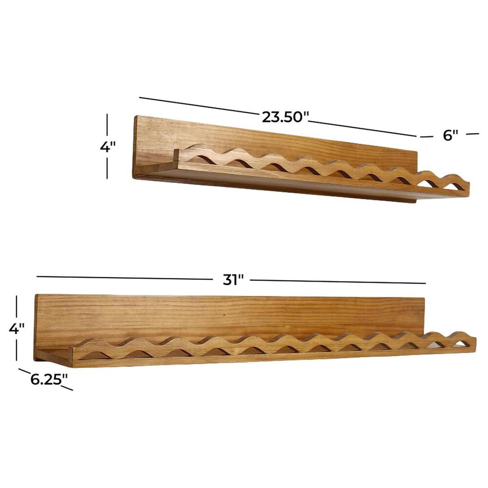 Maple and Jade Handmade Wavy Room Wall Shelf in Brown (Set of 2), , large
