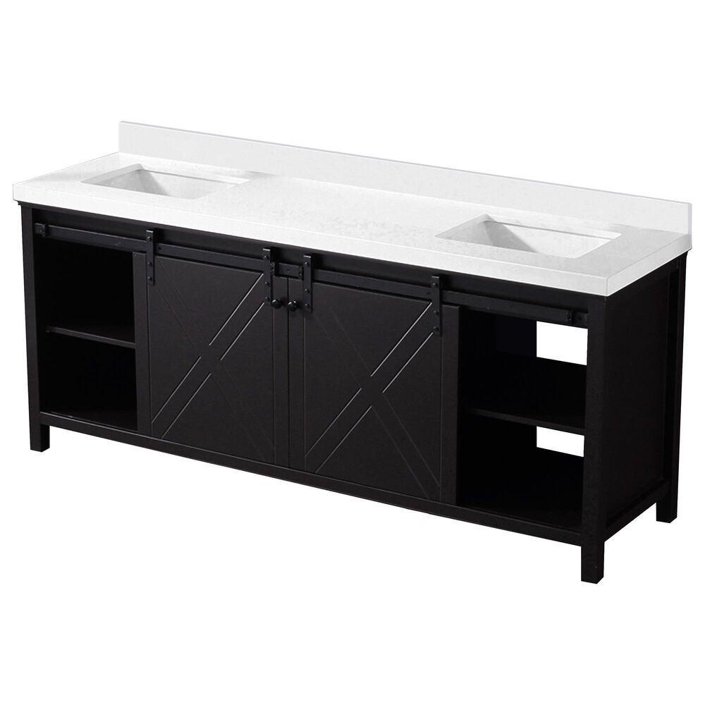 Lexora Home Marsyas 80&quot; Double Bathroom Vanity in Brown with 2 cm White Cultured Marble Top and Rectangular Sinks, , large