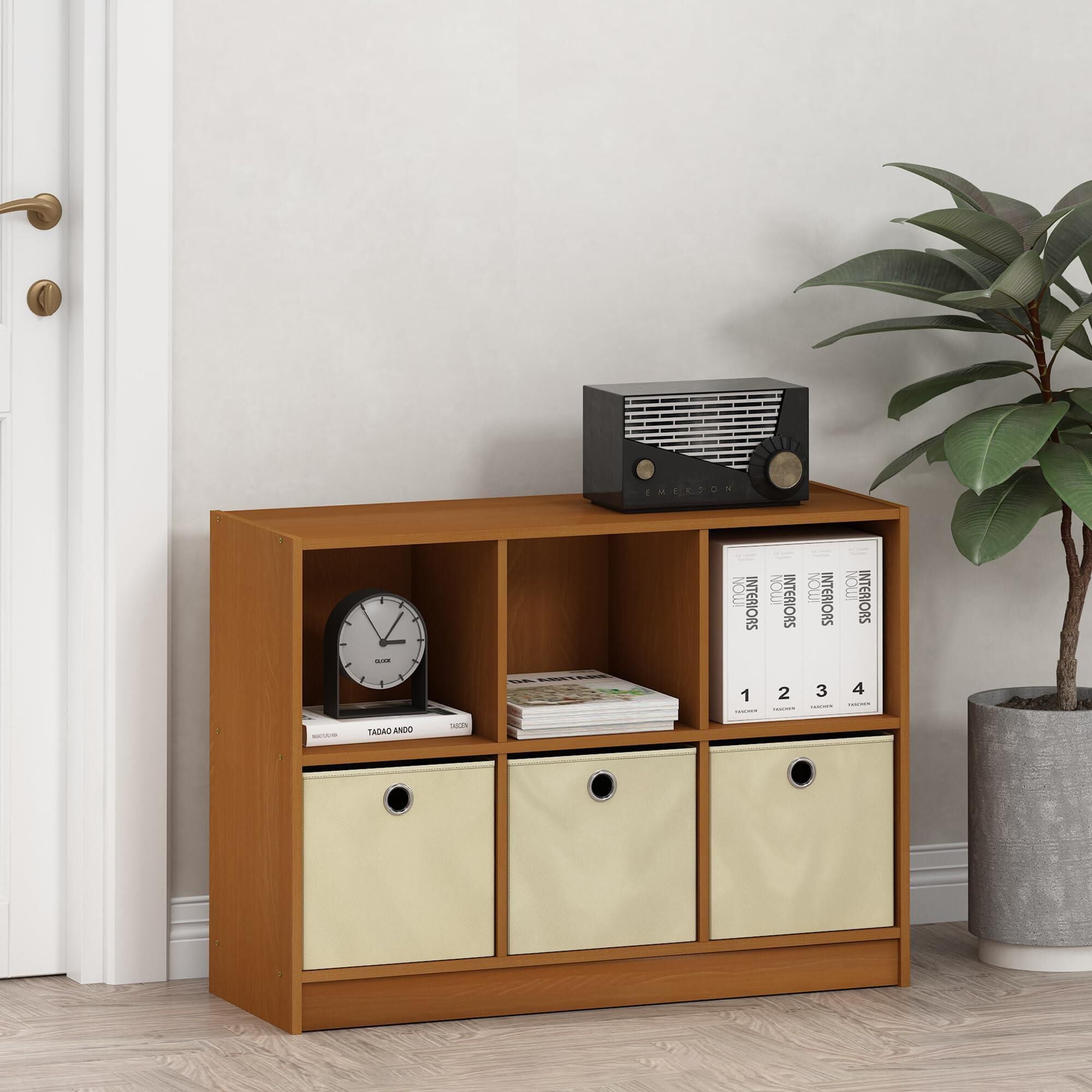HOMLUX 6-Cube Bookshelf Bookcase with Storage Bins in Light Cherry