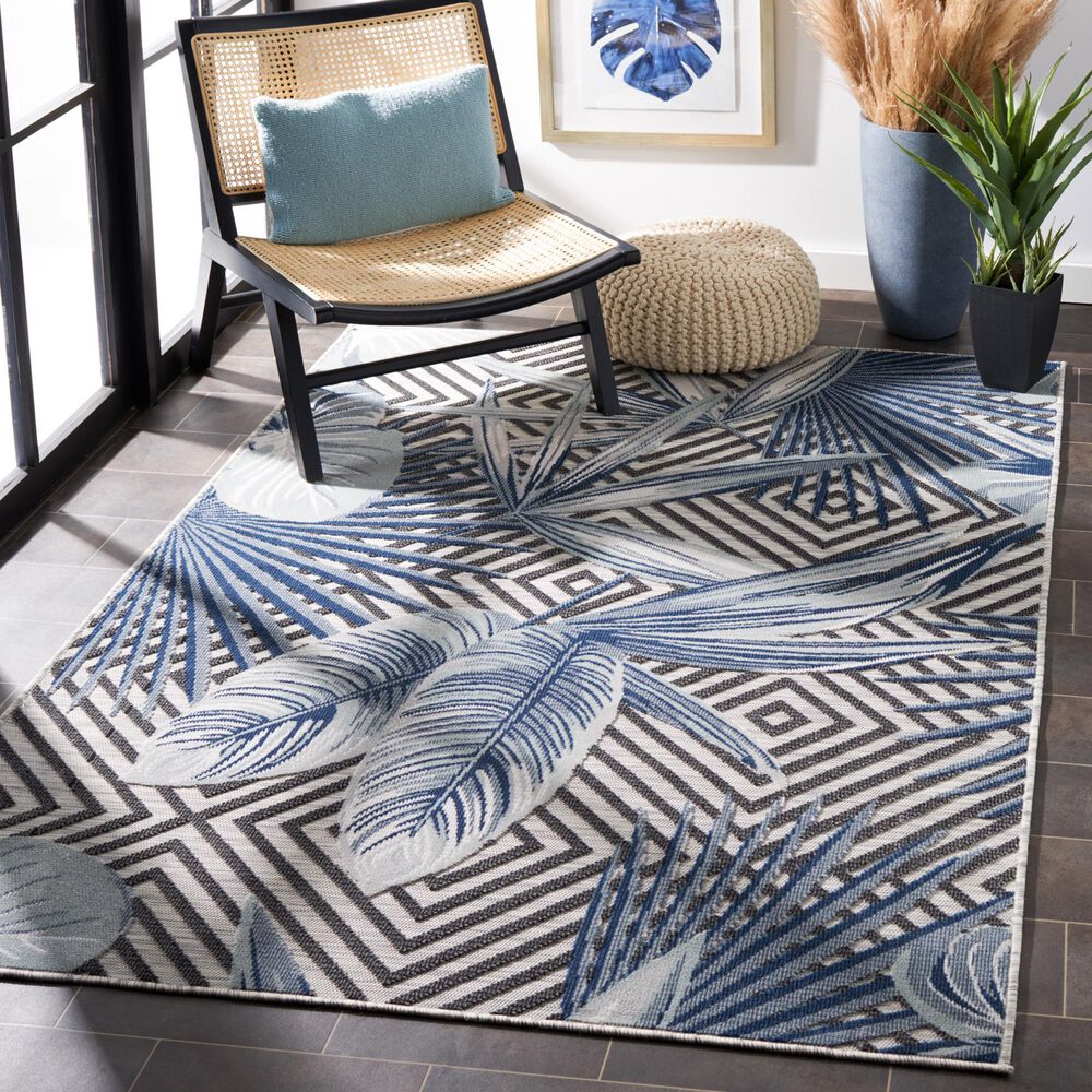 Safavieh Cabana CBN447N 8&#39; x 10&#39; Ivory and Navy Indoor/Outdoor Area Performance Rug, , large