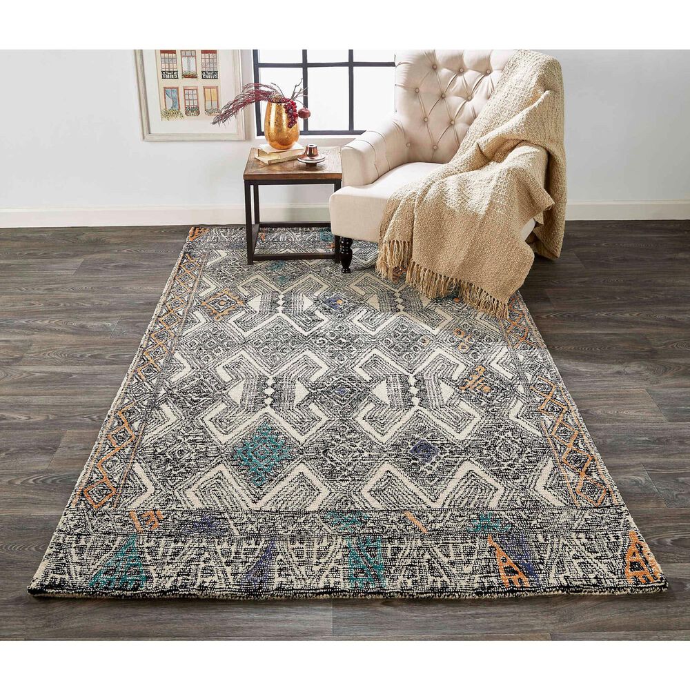 Feizy Arazad 3&#39;6&quot; x 5&#39;6&quot; Black and Tangerine Area Rug, , large