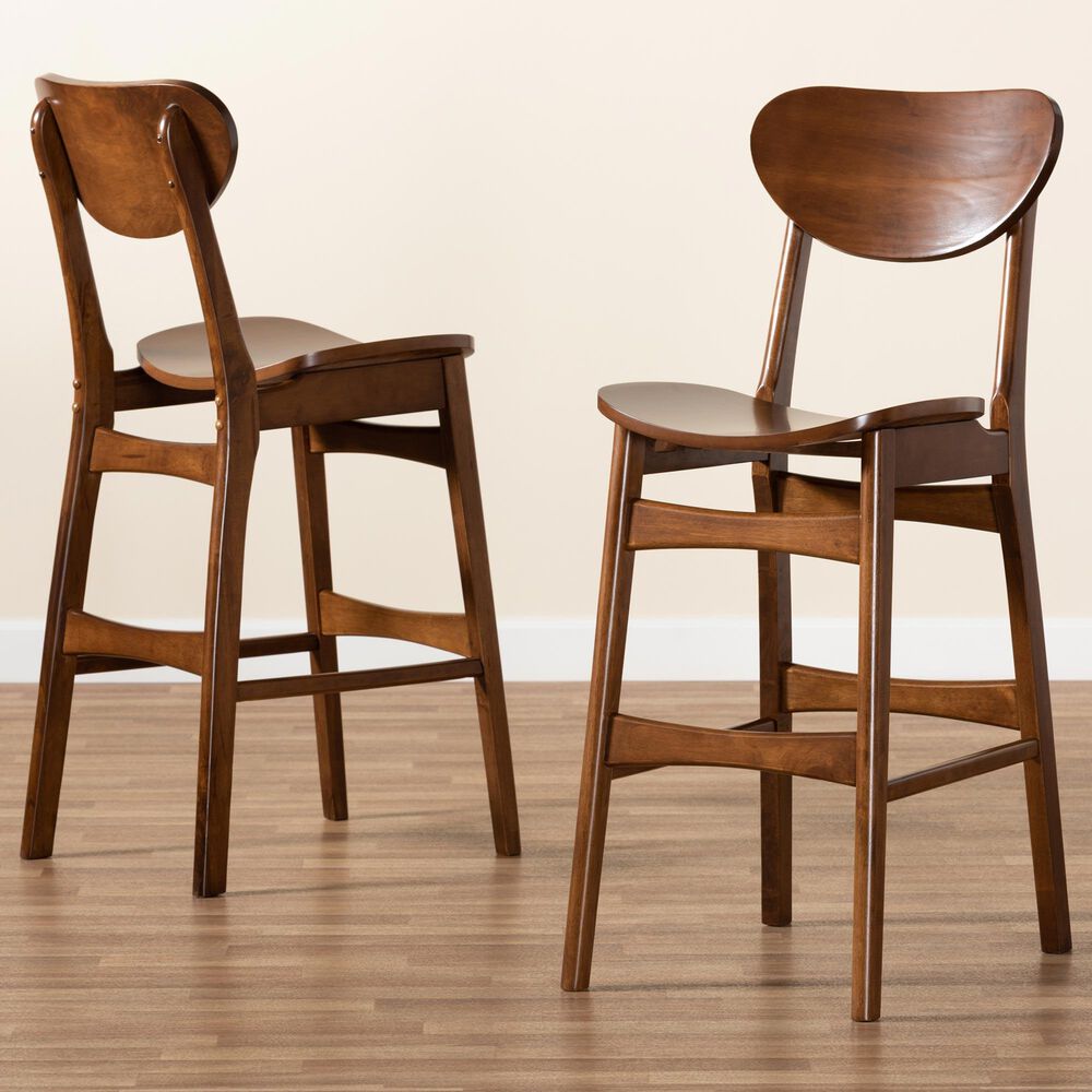 Baxton Studio Katya Bar Stool in Walnut Brown (Set of 2), , large