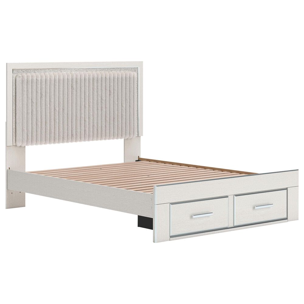 Ashley Zuraleus Queen Upholstered Storage Bed with Two Nightstands in Matte White, , large