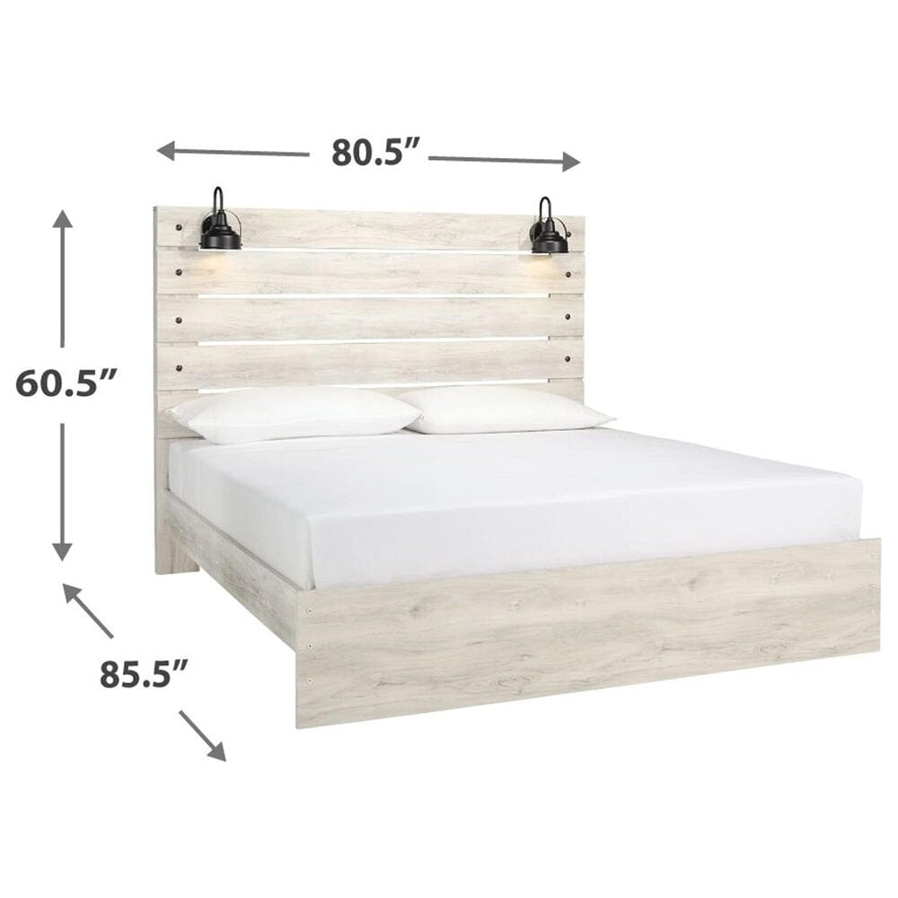 Ashley Cambeck King Panel Bed in Whitewash with Lighting, , large