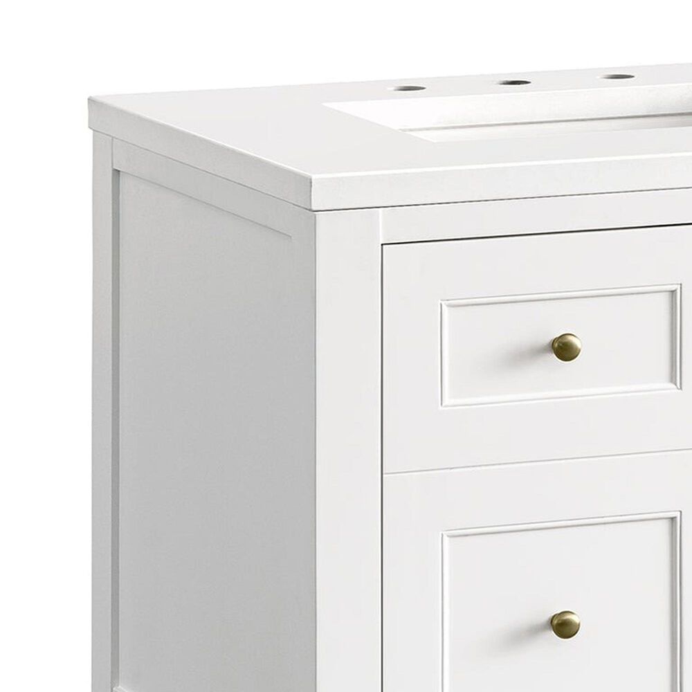 James Martin Vanities Breckenridge 30&quot; Single Bathroom Vanity in Bright White with Single Hole 3 cm White Zeus Quartz Top and Rectangular Sink, , large