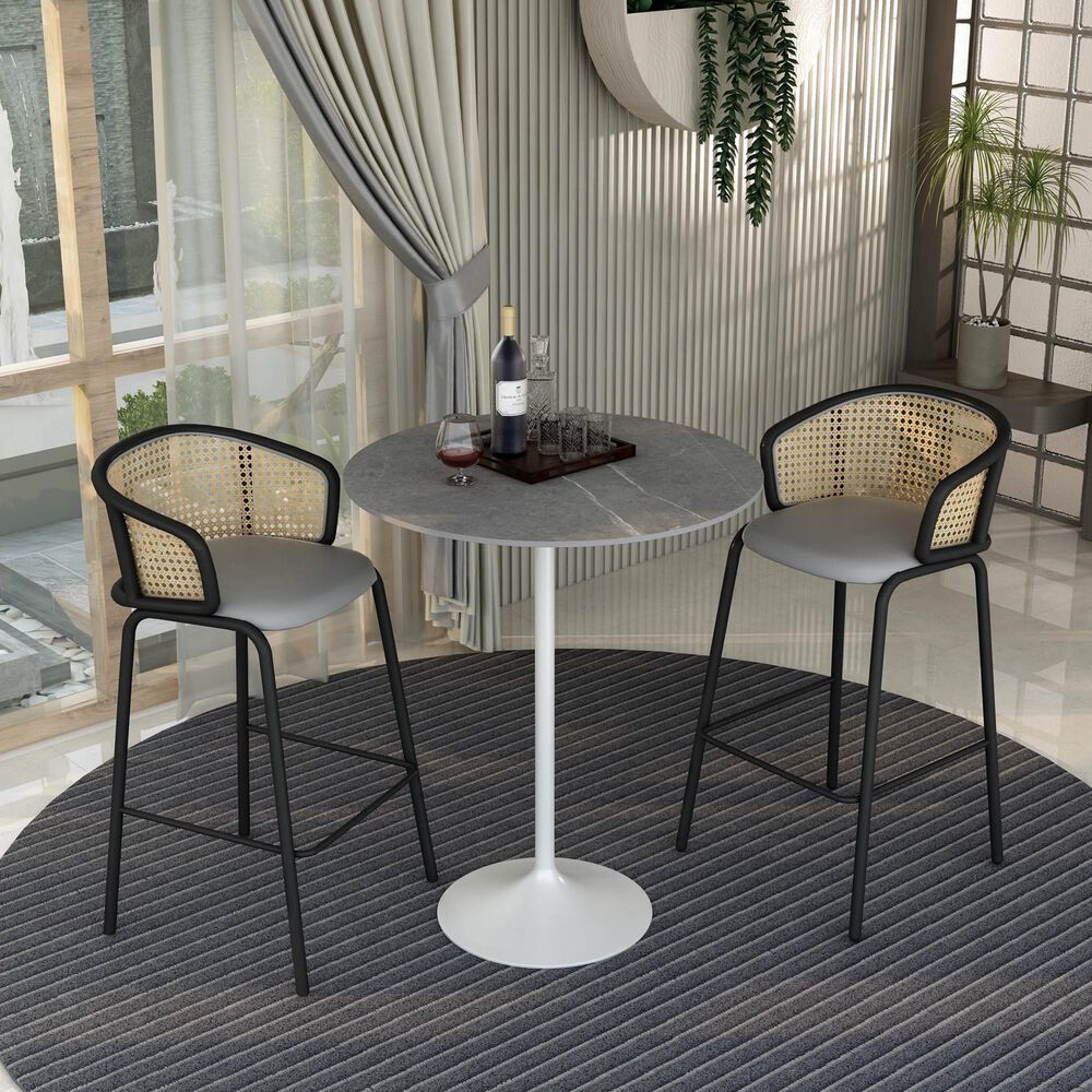 Leisuremod LeisureMod Verve Collection Modern Bar Height Table White Base with 36 Round Marble Grey Sintered Stone Top, , large