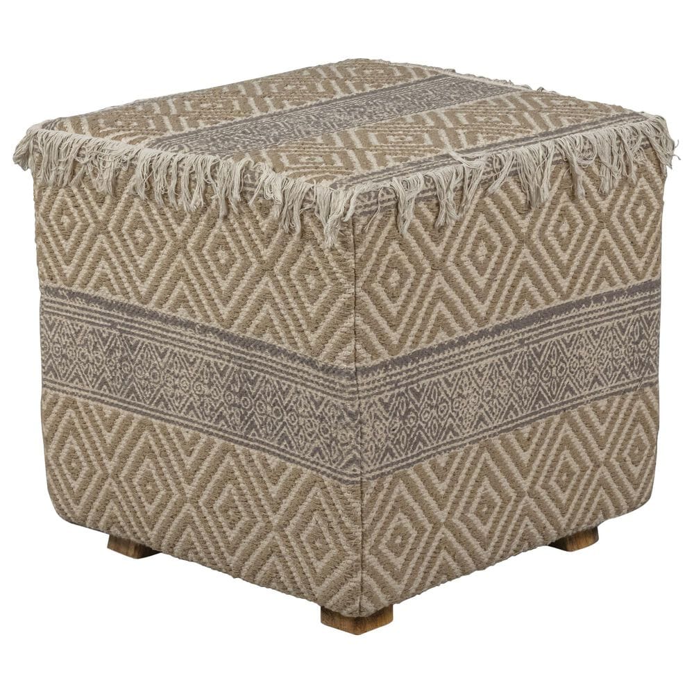 Martin Svensson Home Mazatlan 18&quot; Square Pouf in Textured Gray and Beige, , large