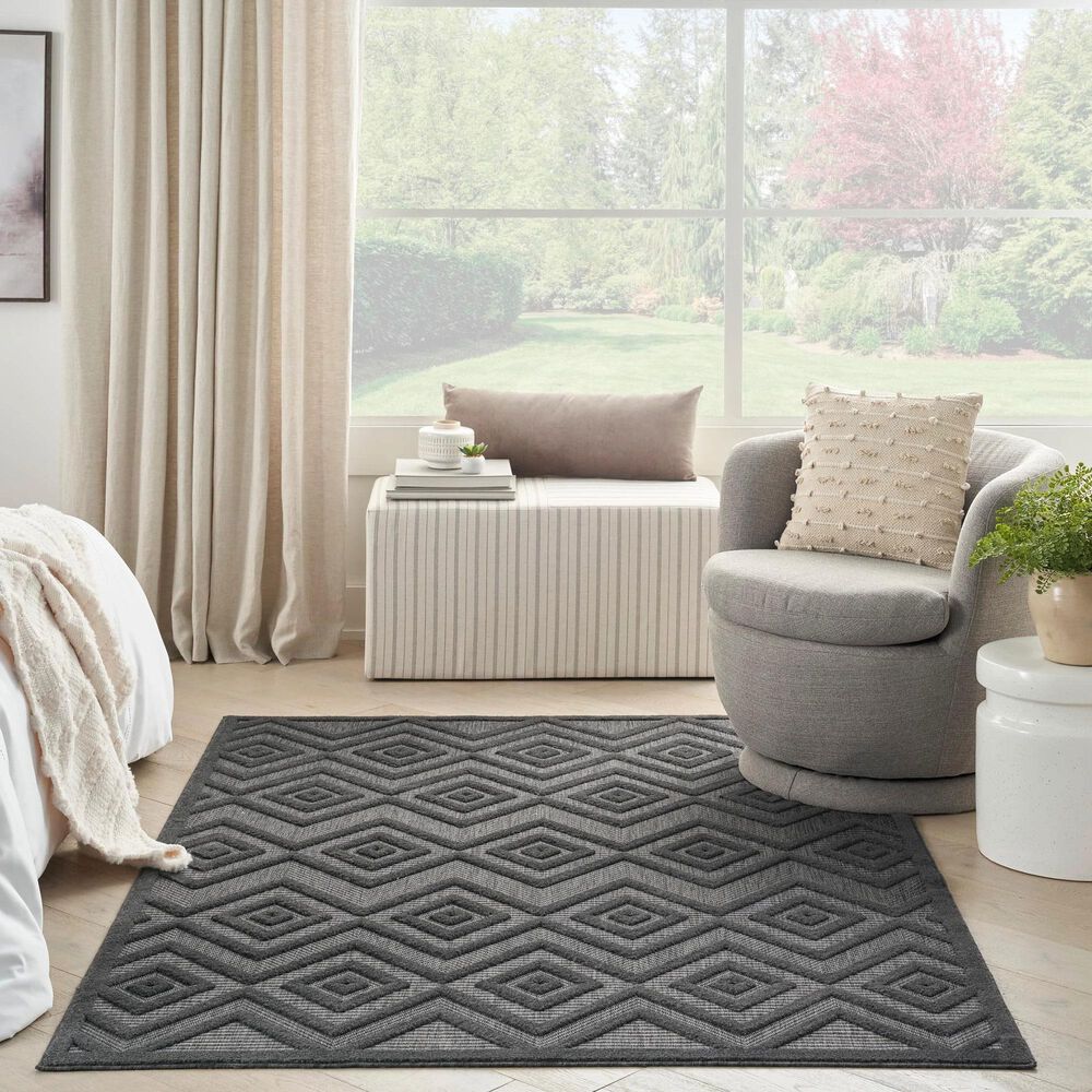 Nourison Versatile 4&#39; x 6&#39; Charcoal and Black Indoor/Outdoor Area Rug, , large