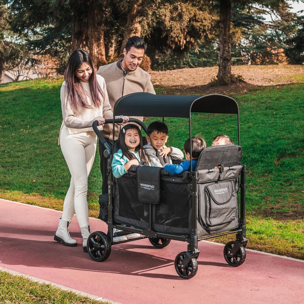 Wonderfold Elite Quad Stroller Wagon in Volcanic Black, , large