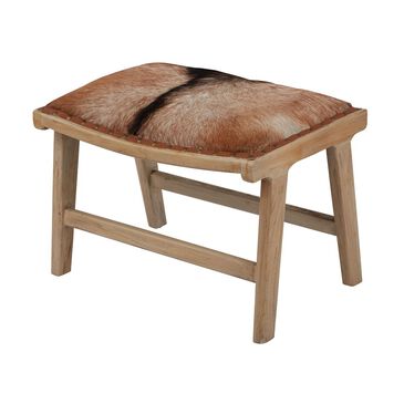 Dimond Home Goatskin Leather Ottoman in Natural Hide and Mid Tone Wood, , large