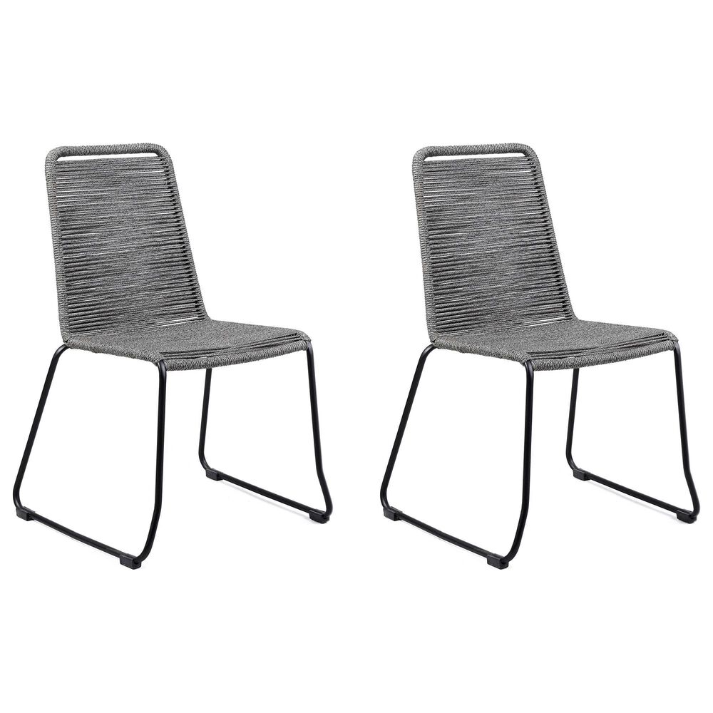 Blue River Shasta Outdoor Dining Chair with Gray Rope Seat in Black (Set of 2), , large