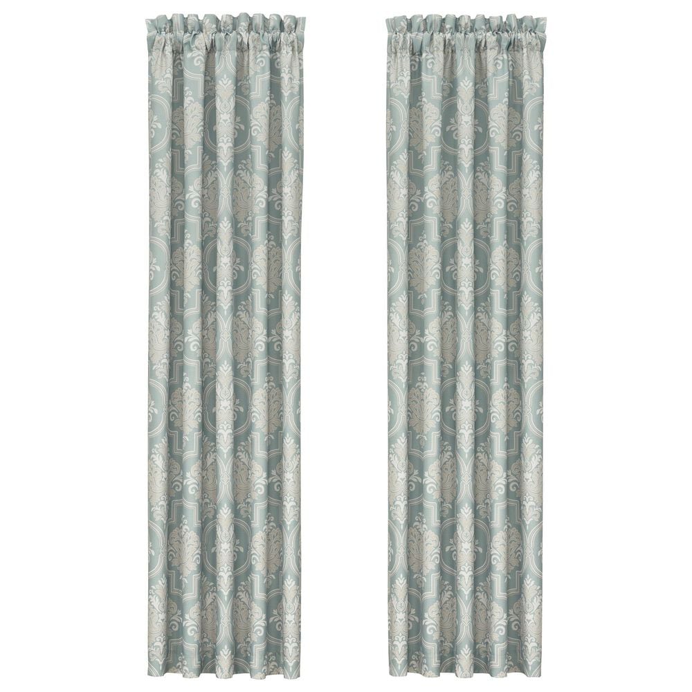 J. Queen New York Tranquility 84" x 50" Window Panel Pair in Aqua, Cream and Gold, , large