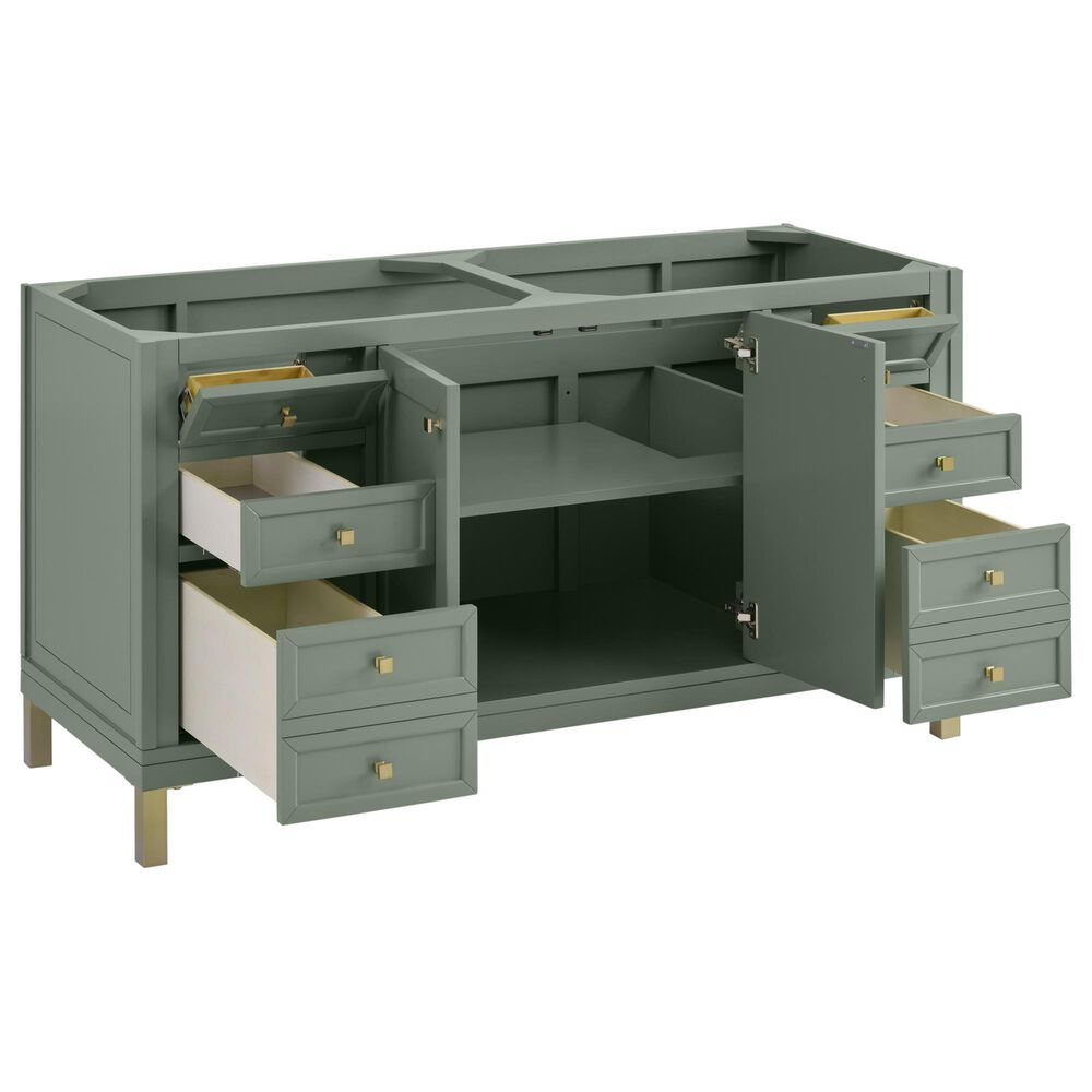 James Martin Vanities Chicago 60" Double Bathroom Vanity in Smokey Celadon with 3 cm Eternal Jasmine Pearl Silestone Top, Rectangular Sinks and FreePower Wireless Charger, , large