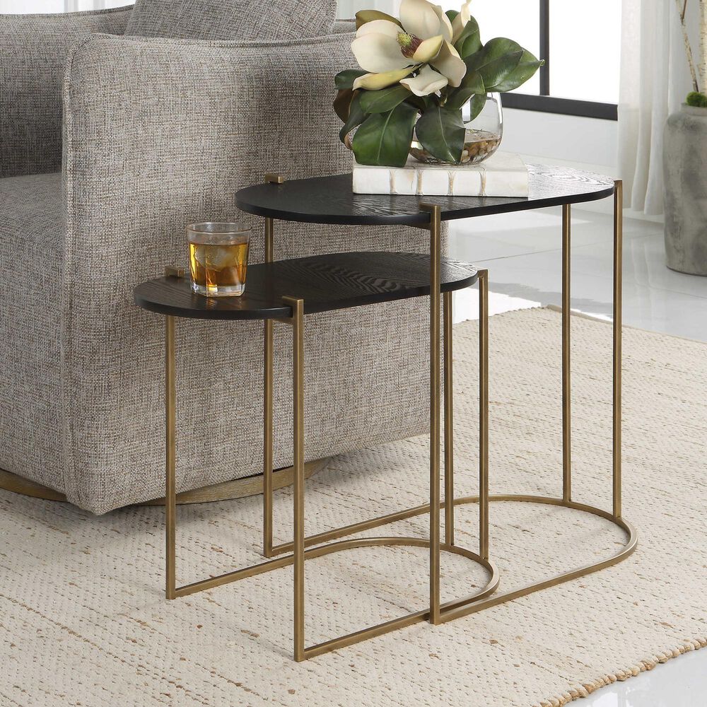 Uttermost Aztex 2-Piece Nesting Table Set in Antique Brass, , large