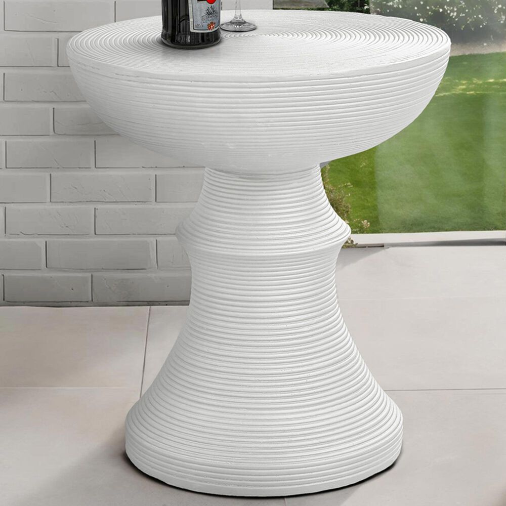 Hearth and Haven Outdoor Round Side Table with Ribbed Texture in White, , large