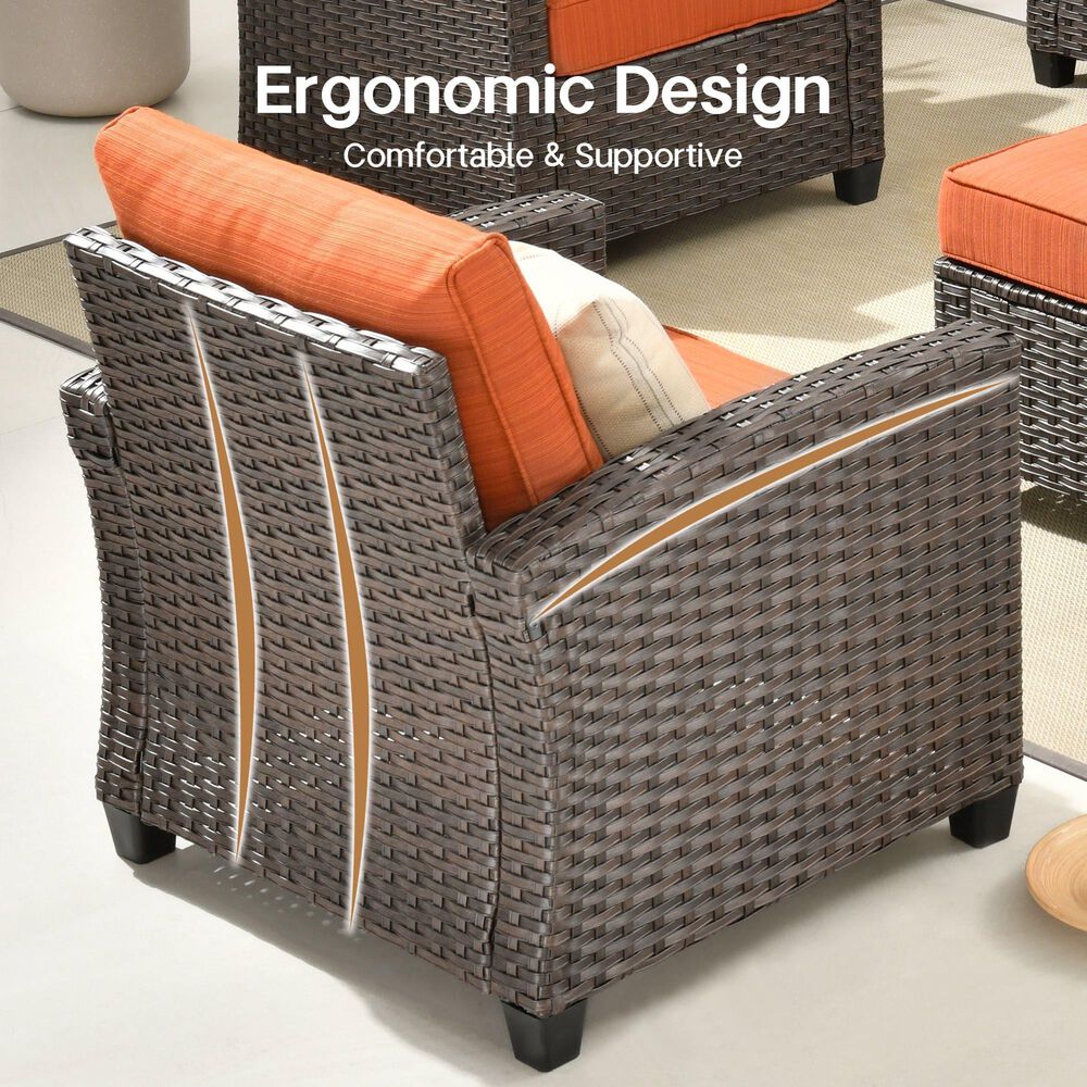 HOMLUX 5-Piece Patio Conversation Set with Brown Wicker in Orange Red, , large