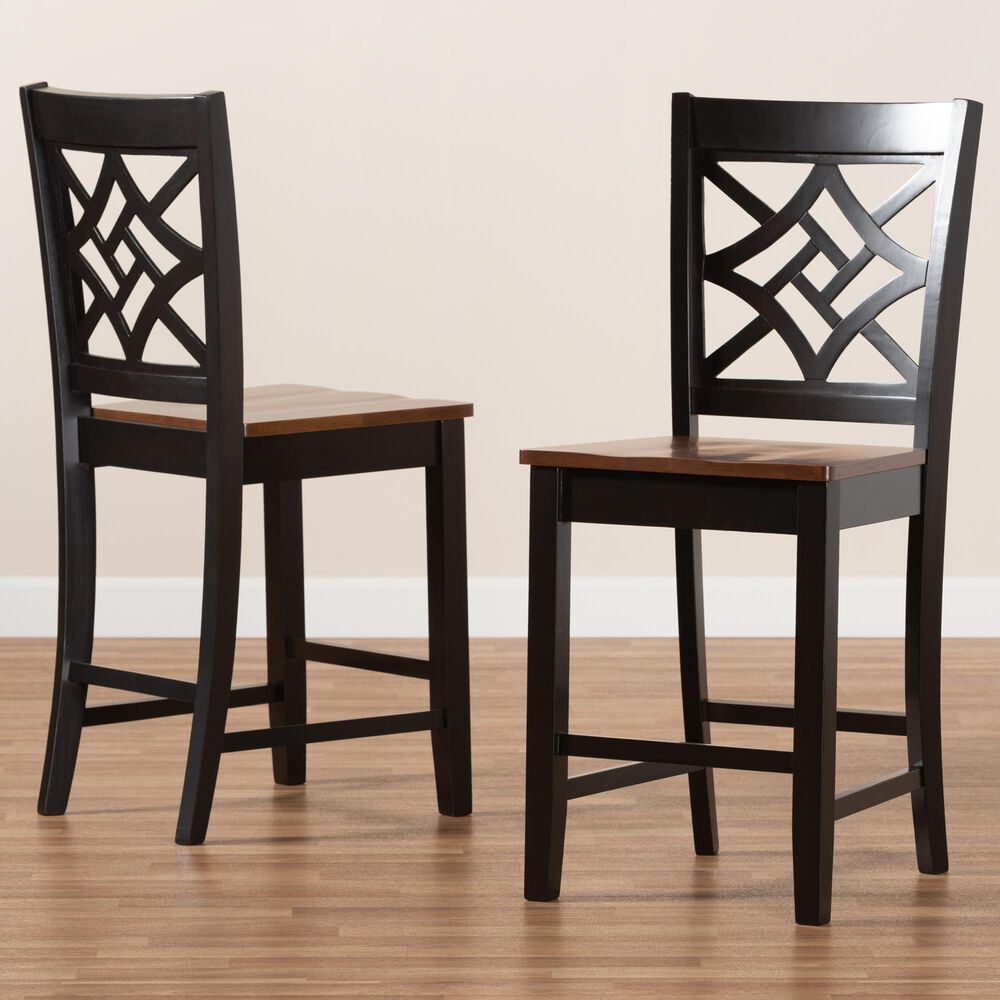 Baxton Studio Nicolette Counter Stool in Dark Brown and Walnut Brown (Set of 2), , large