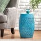 Hearth and Haven Ruby Outdoor Barrel End Table with Lace-Cut Design in Blue, , large