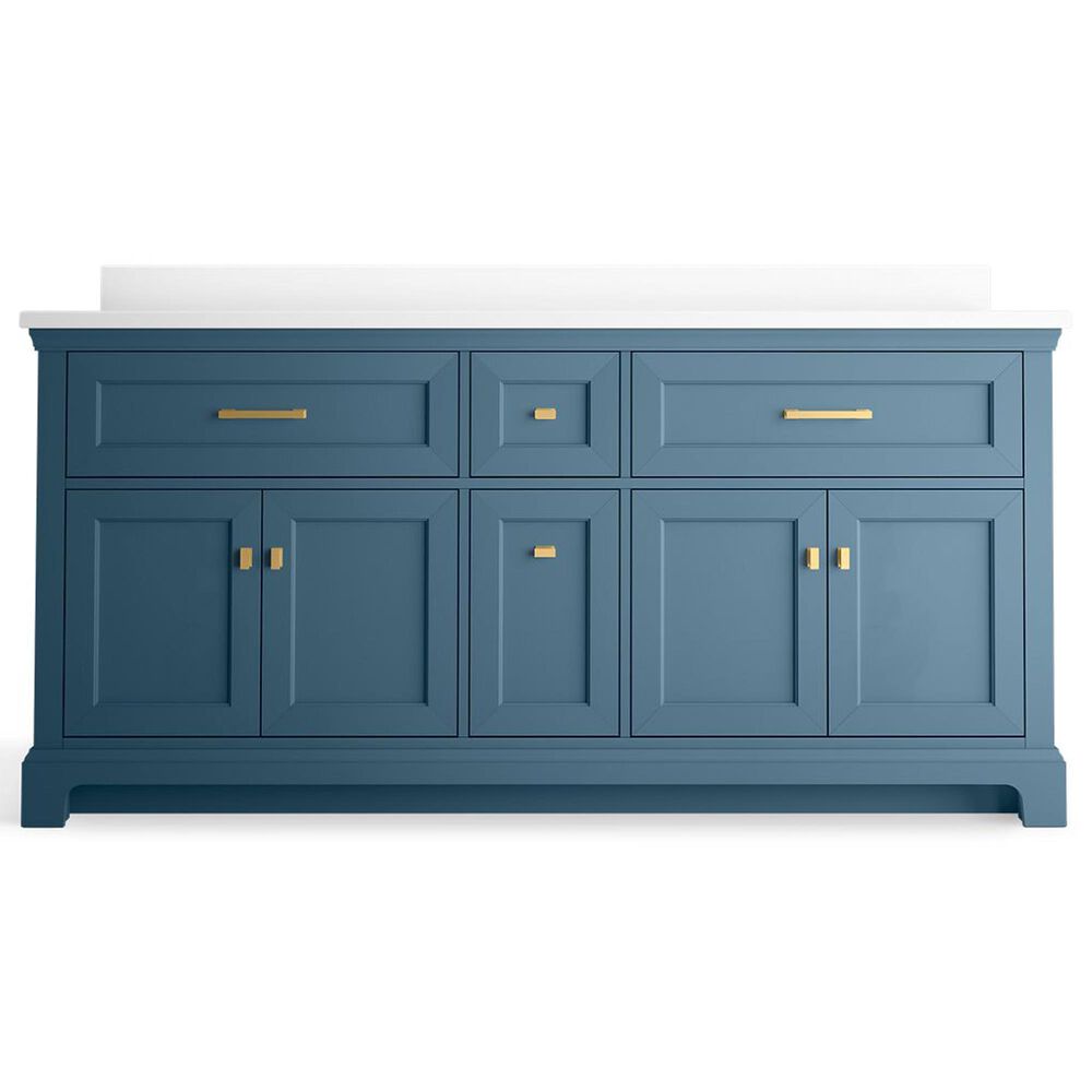 Kohler Charlemont 72&quot; Double Bathroom Vanity in Tidal Blue with 3 cm White Quartz Top and Rectangular Sinks, , large