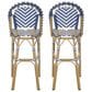 Hearth and Haven Outdoor Wicker French Barstool with Brown Aluminum Frame in Navy Blue (Set of 2), , large