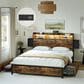 HOMLUX 4-Drawer Queen Storage Bed with LED Bookcase Headboard and Charging Station in Rustic Brown, , large