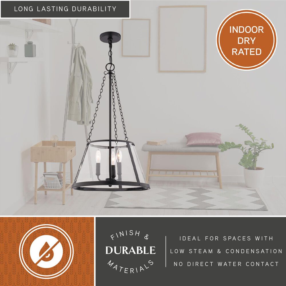 Vaxcel Rochester 3-Light Pendant in Matte Black, , large