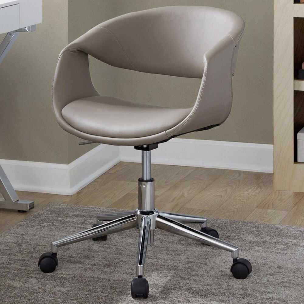 LumiSource Curvo Swivel Task Chair with Light Grey Faux Leather Cushion in Chrome, , large