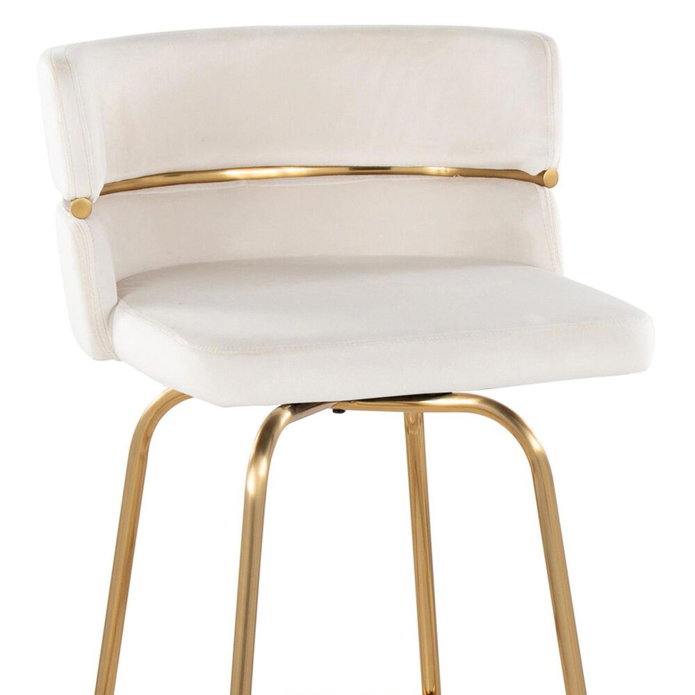 LumiSource Cinch 26" Swivel Counter Stool with Cream Upholstery in Gold (Set of 2), , large