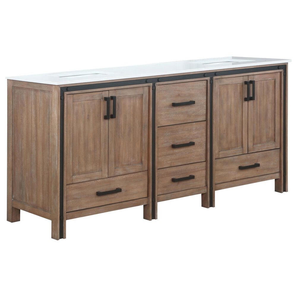 Lexora Home Ziva 72" Double Bathroom Vanity in Rustic Barnwood with White Cultured Marble Top and Rectangle Sinks, , large