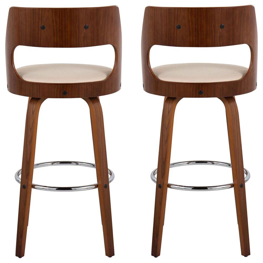 Lumisource Cecina Swivel Barstool with Cream Cushion in Walnut and Chrome &#40;Set of 2&#41;, , large
